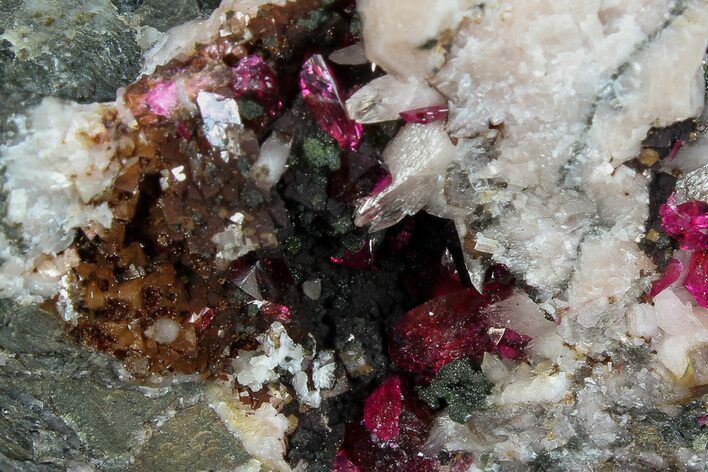 Roselite and Calcite Crystals on Dolomite - Morocco #74299